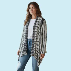 10 Corso Cardigan Women's Medium Black White textured knit lamb leather patches